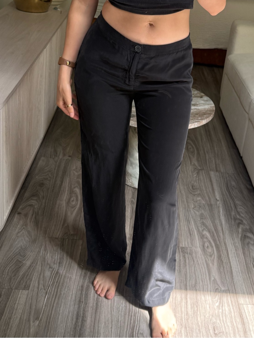 T by Alexander Wang Black Silk Straight Leg Pants Small Quiet Luxury Minimalist